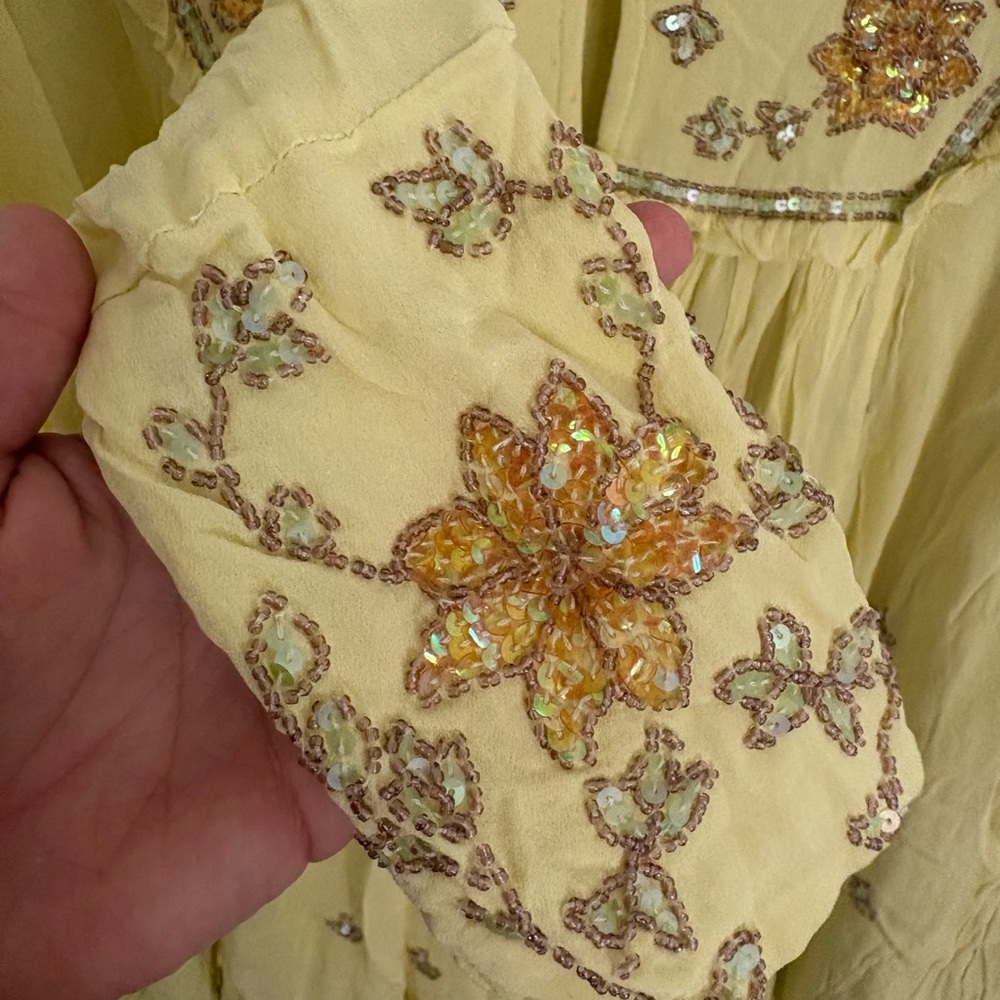 Free People Bali Golden Sun Mini Dress Jeweled Boho Chic Women’s Medium NWOT - Picture 5 of 10